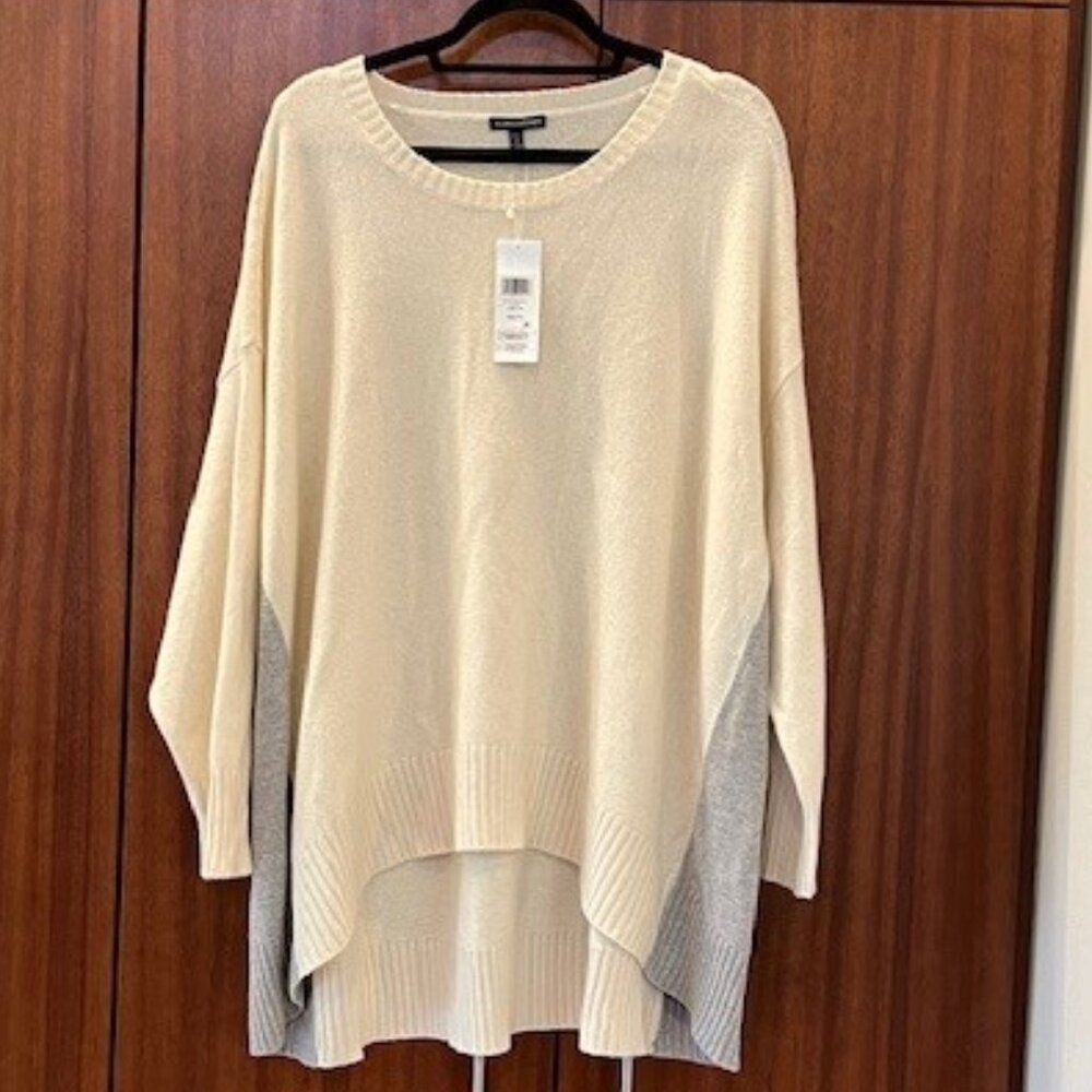 NEW Eileen Fisher creamy white and light gray lofty recycled cashmere sweater